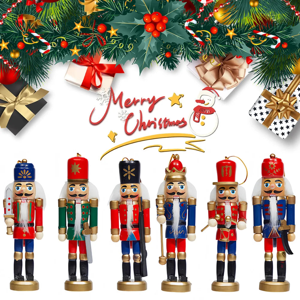 6 pcs christmas nutcracker ornament puppet party decor wooden soldier for tree