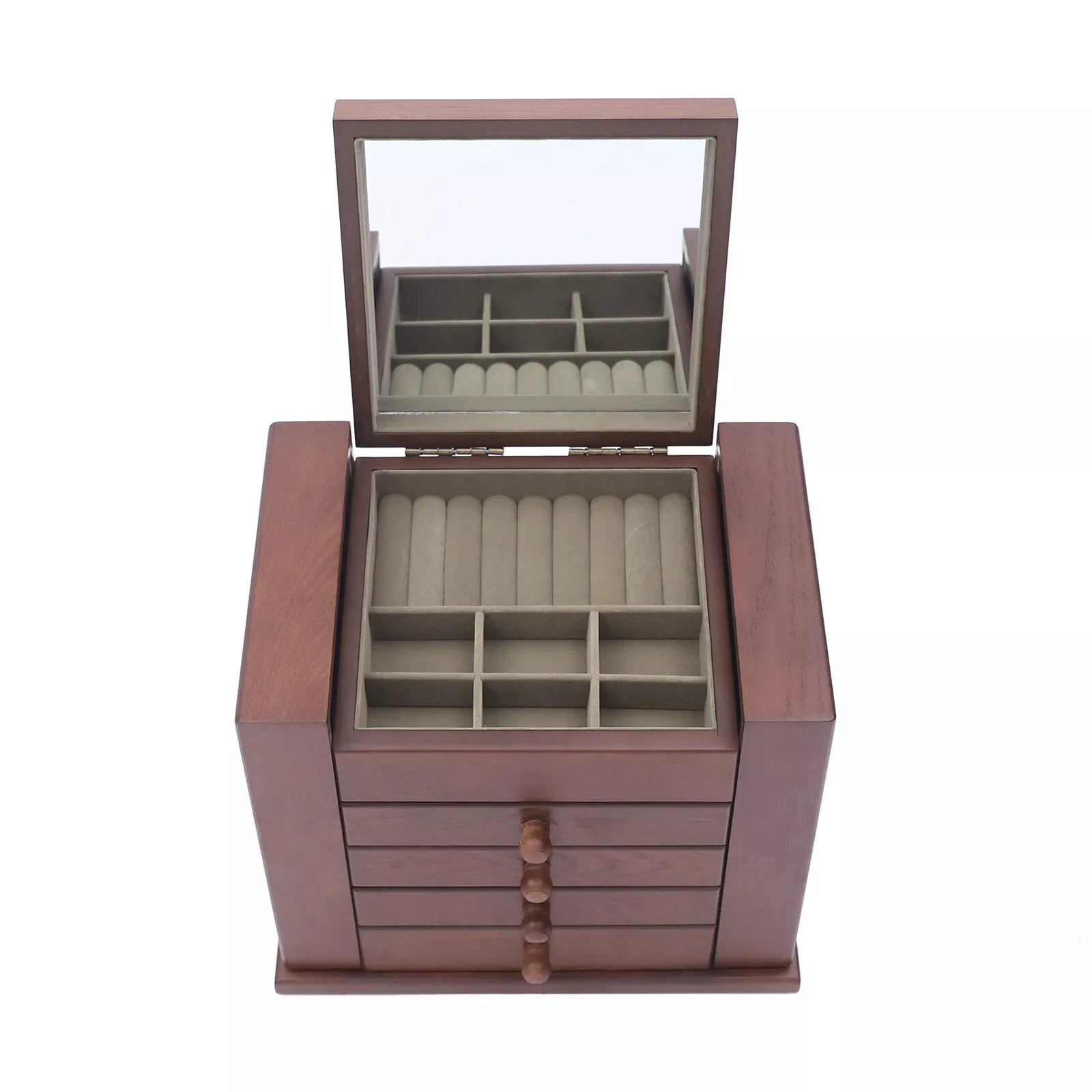 Vintage wooden jewelry storage box 5 layers with 4 drawers organizer - box