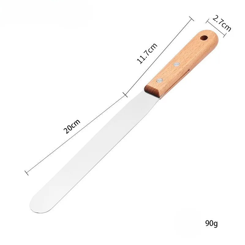 Stainless steel wooden handle cooking spatula steak pancake frying shovel teppanyaki scraper barbecue tool kitchen