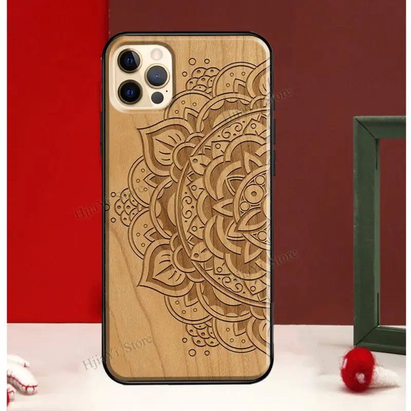Mandala floral wood for iphone 13 12 pro max mini cover phone case 11 14 xs x xr 7 8 plus se - 777