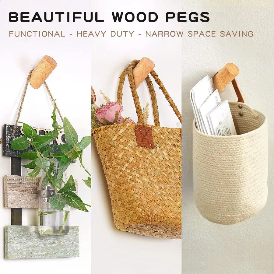 Wood wall hooks 4 pack coat mounted rustic wooden heavy duty robe hook hat rack for hanging bathroom towels clothes