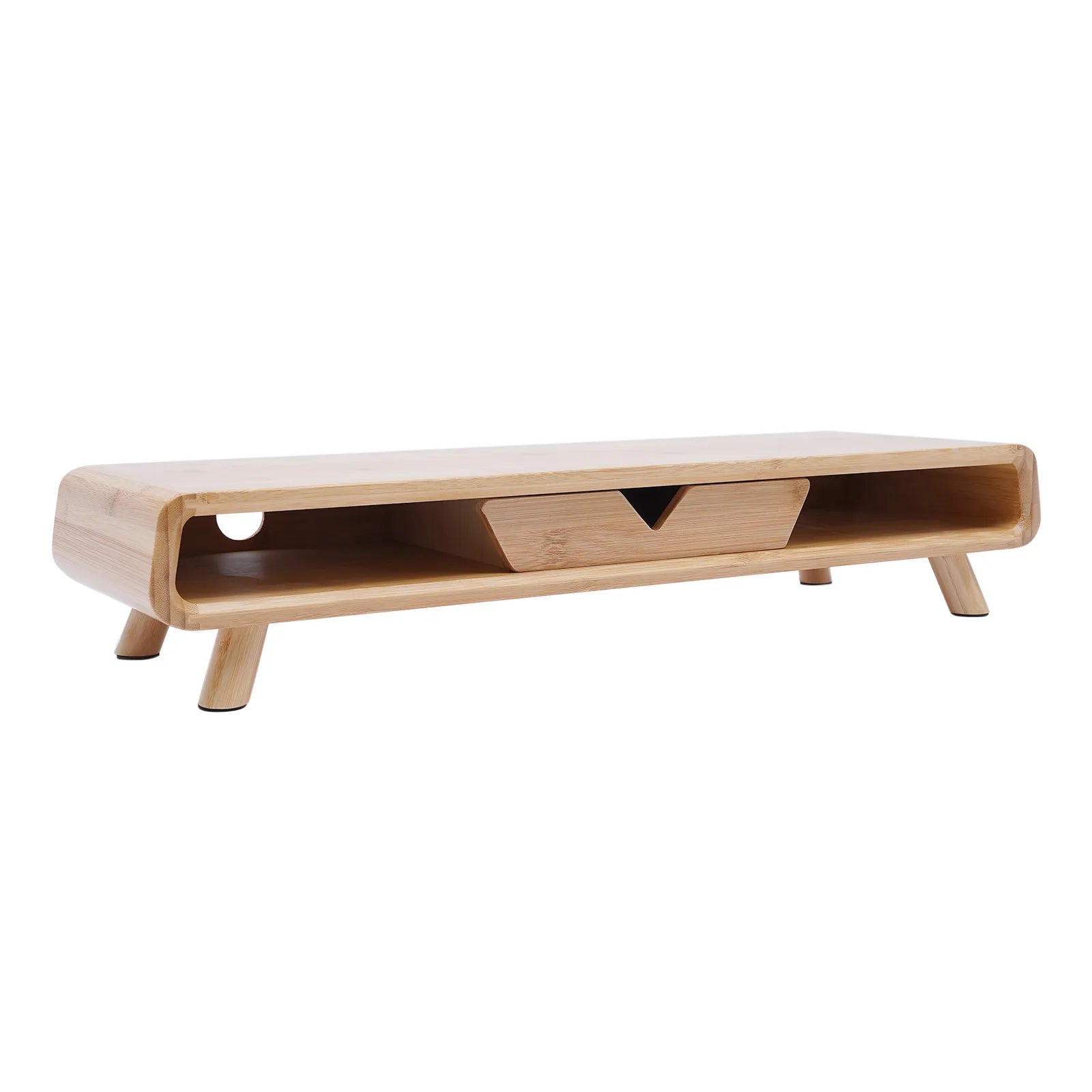 Bamboo monitor stand riser – 5-inch height large drawer two compartments easy to clean perfect for office or home