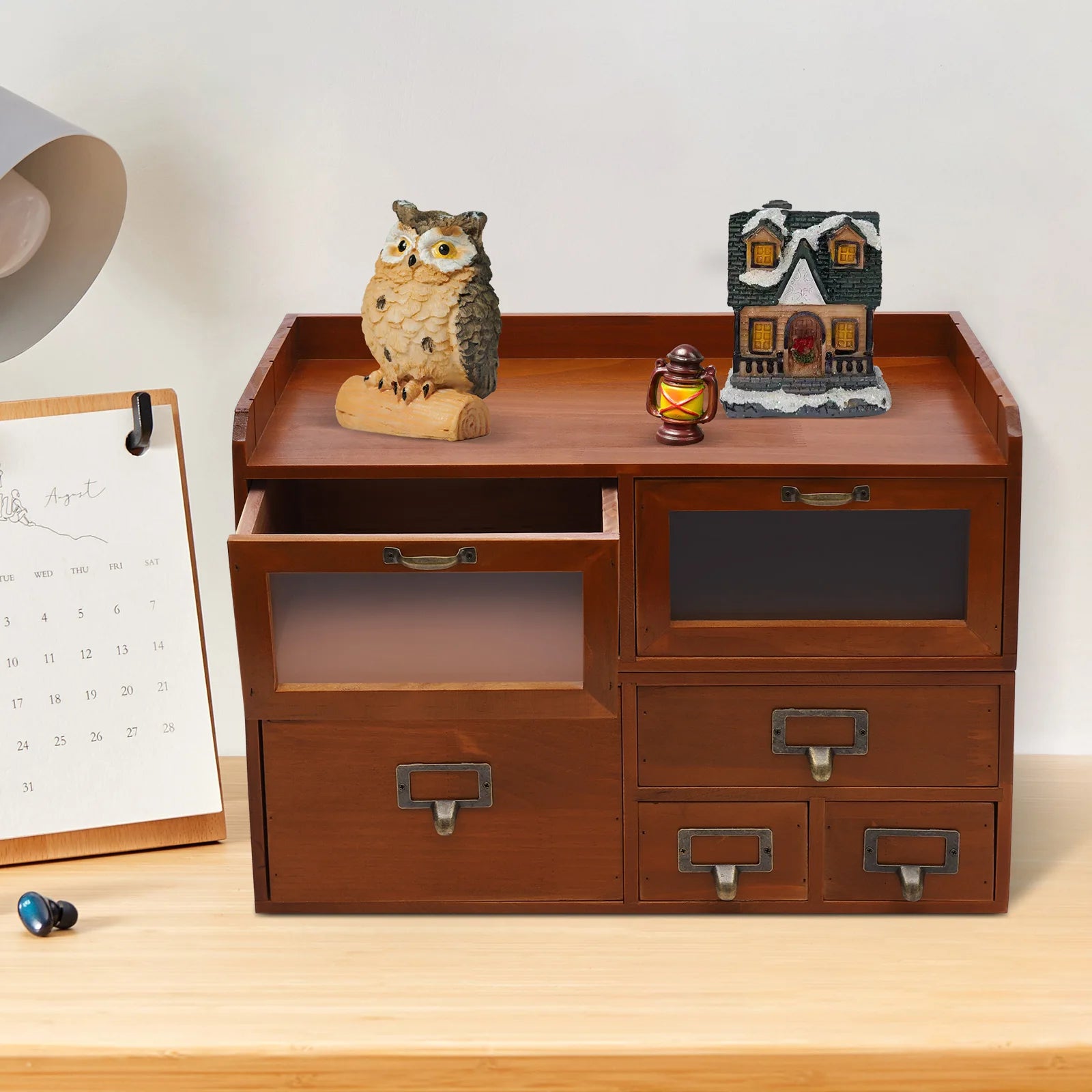 Drawer locker desktop organizing cabinet cosmetic jewelry storage box office supplies organizer chest - chocolate