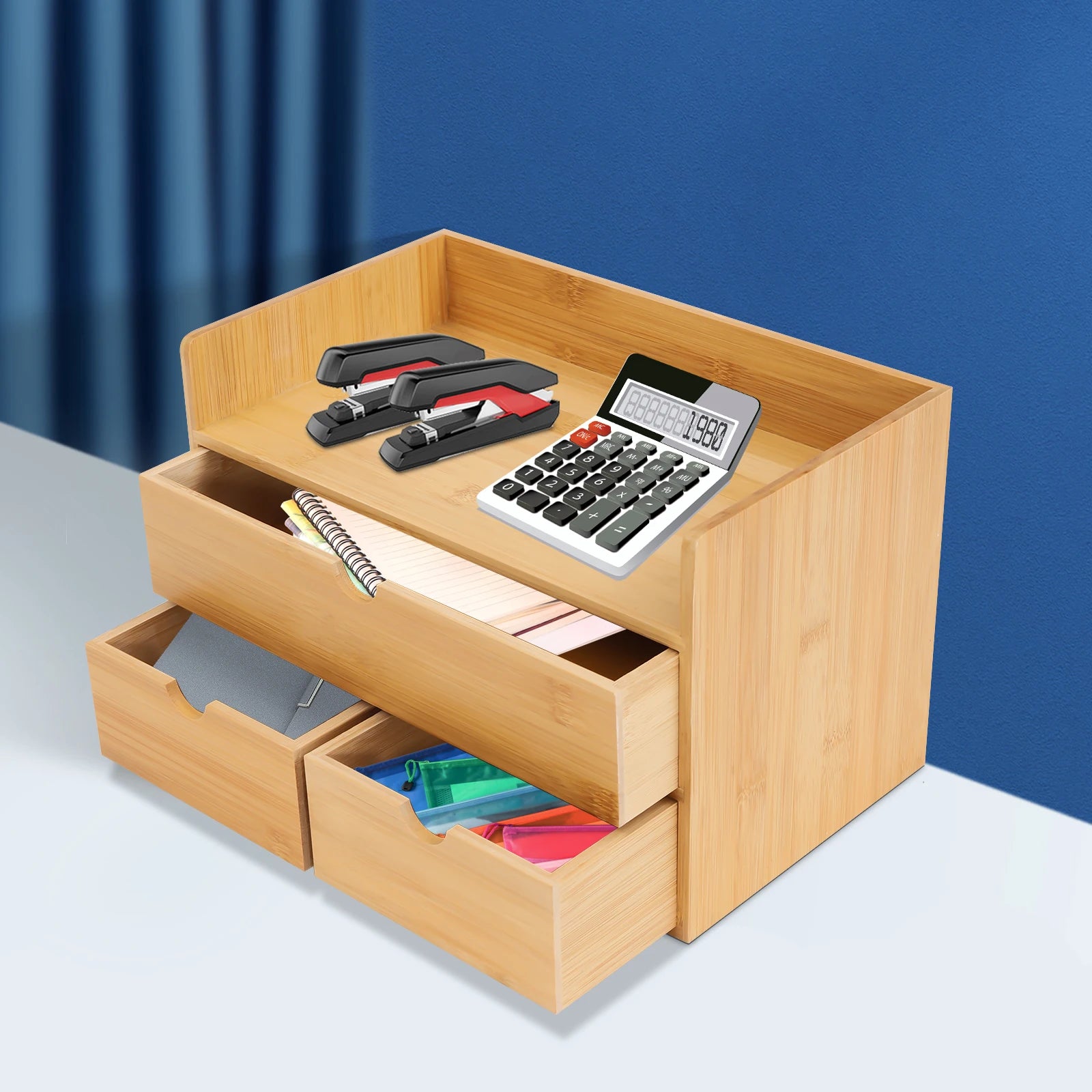 100% original bamboo desk organizer mini drawer tabletop storage organization box for office home (3 drawer)
