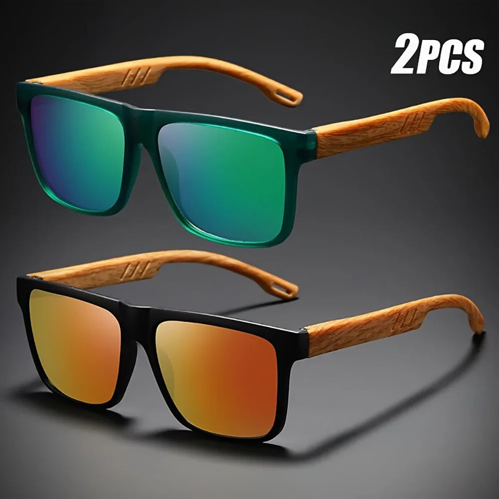 1/2pcs new square casual sunglasses wood grain spring hinges uv400 protection unisex outdoor daily eyewear - germany