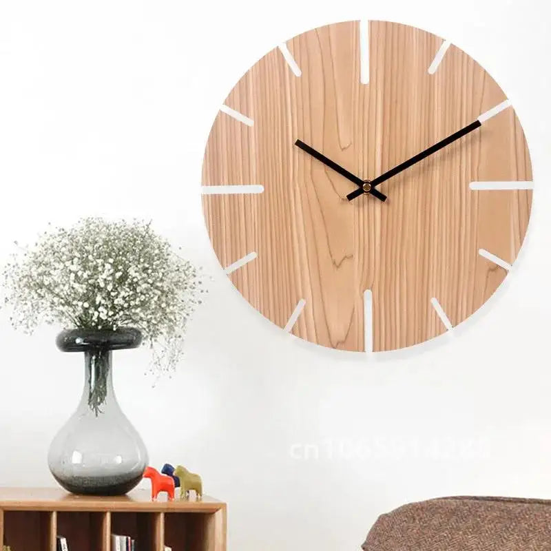 Nordic retro wooden wall clock corridor living room decoration solid wood quiet clocks hanging watch cafe store home