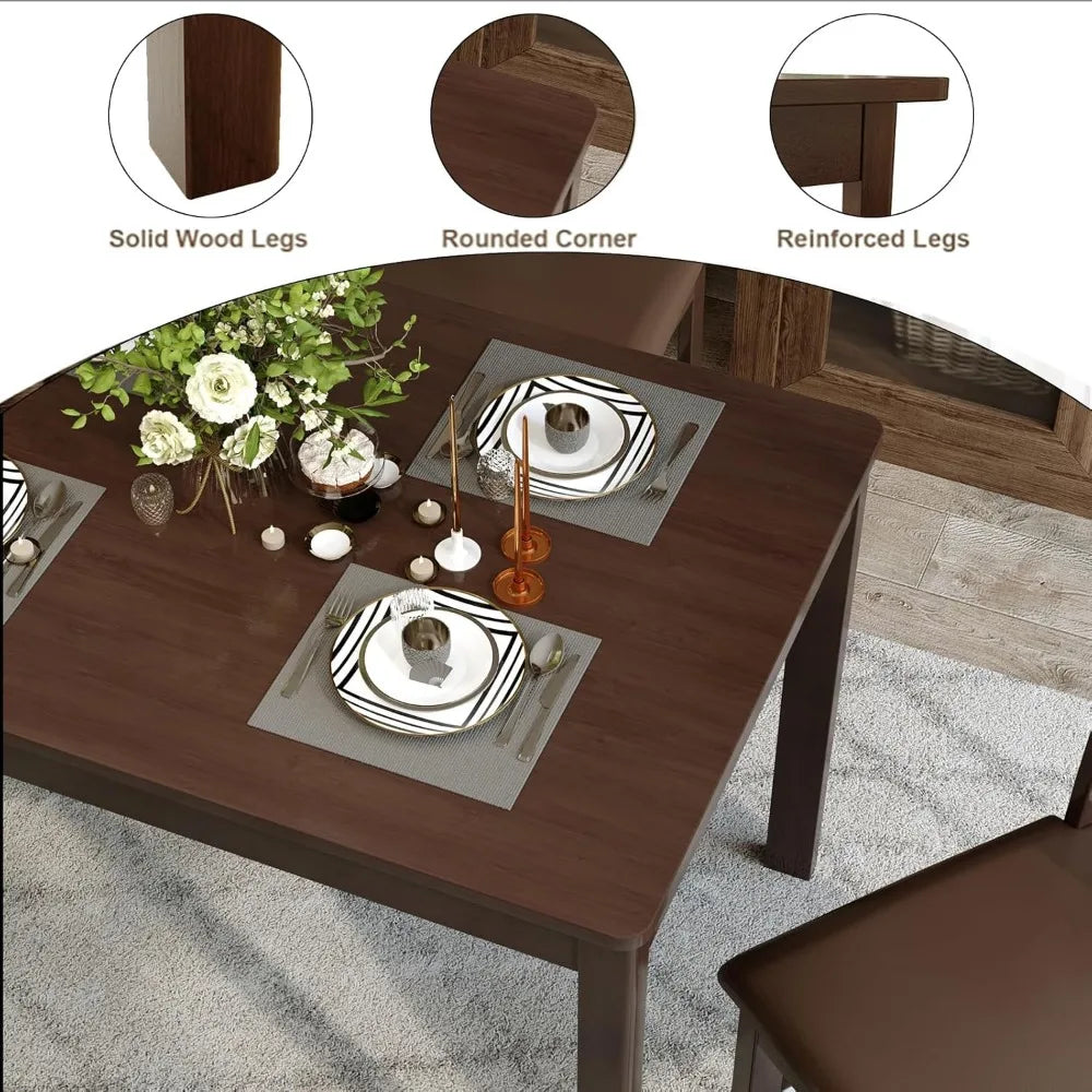 Solid wood dining table for 4-6 people 46’’ rectangular kitchen room apartment living restaurant (united states / brown