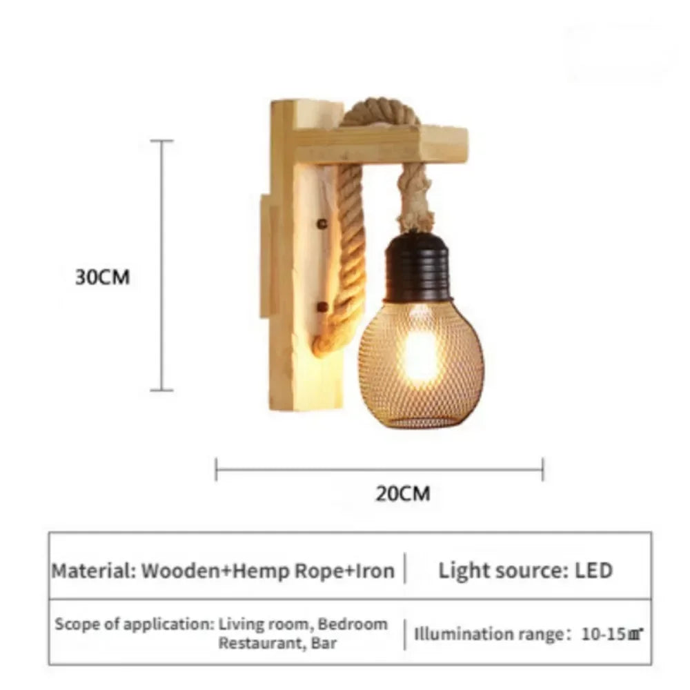 1pcs wood wall lamp vintage sconce lights fixture e27 bedside retro dining room bedroom light room decor