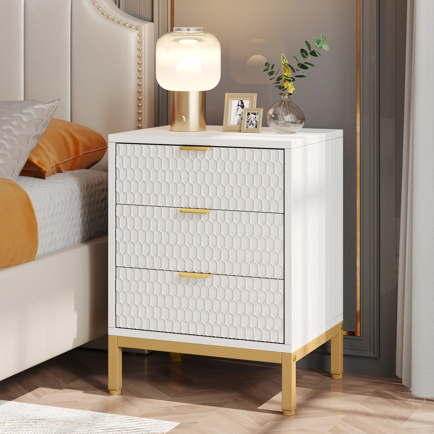 Tribesigns modern nightstand 65.5 cm tall bedside table with 3 drawers contemporary end side storage