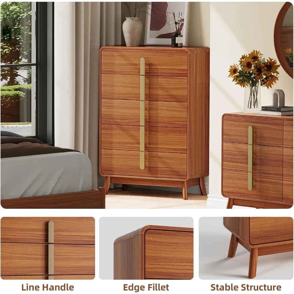 5 drawer dresser,mid century modern dresser with storage,tall chest of drawers metal handles,large wood organ