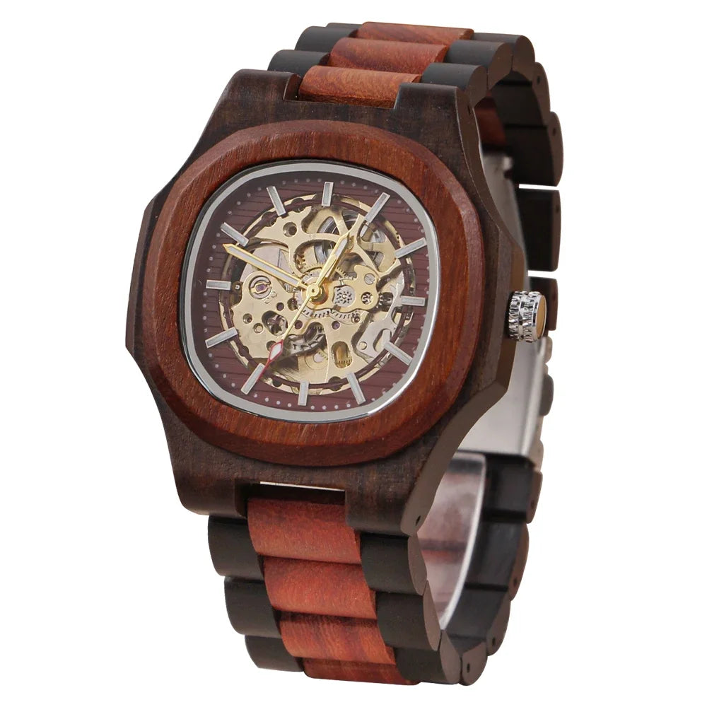 red-and-black-contrasting-wooden-mens-mechanical-watch-fashionable-classic-steampunk-hollow-mens-clock-the-best-holiday-gift