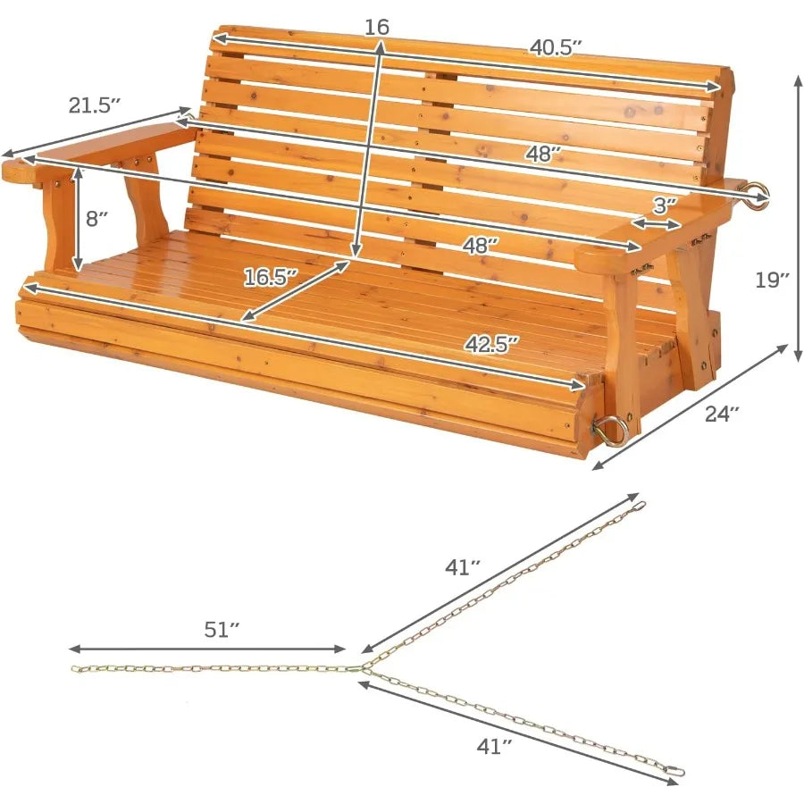 2 person hanging porch swing outdoor bench with adjustable chains high back cozy armrests wooden tree chair for pat