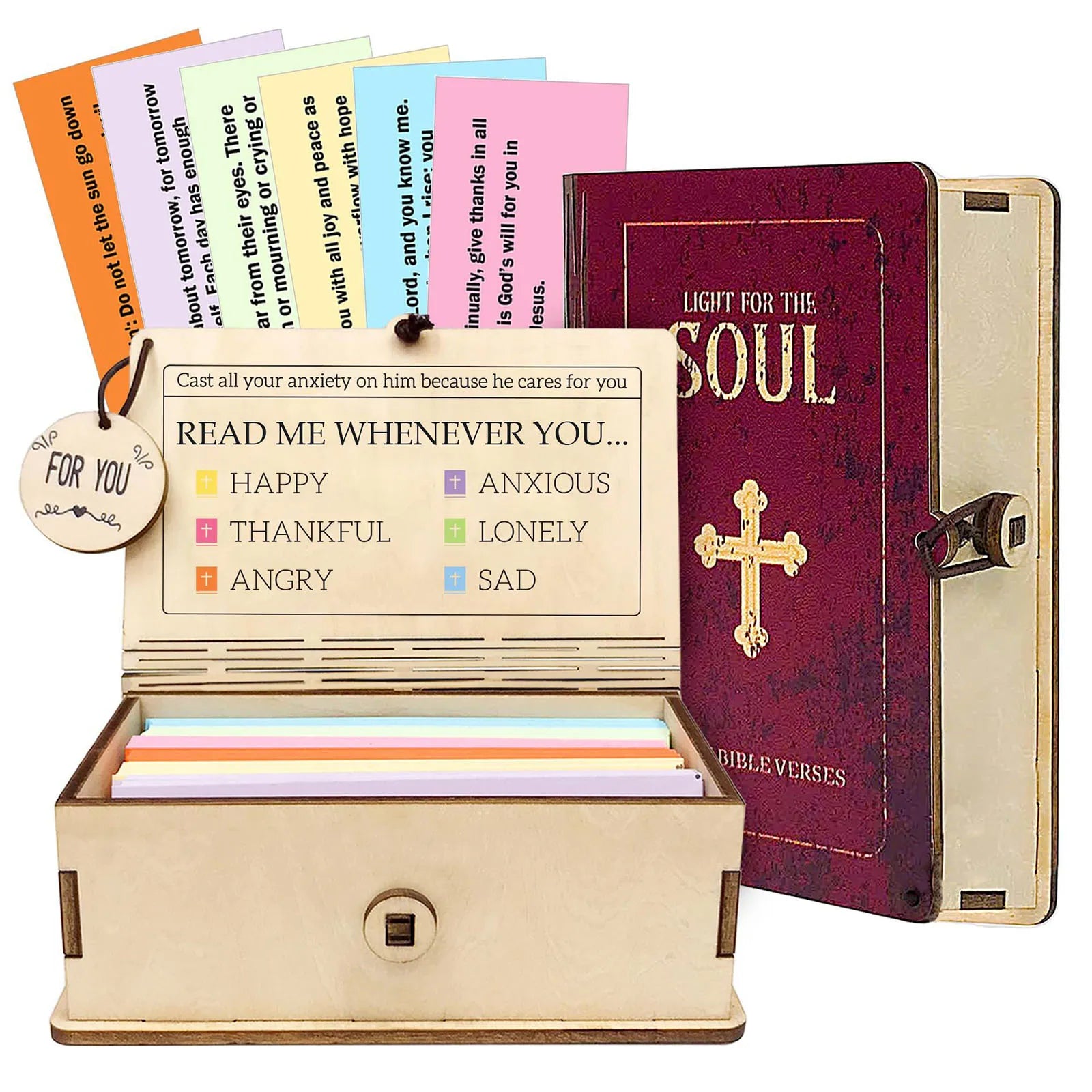 Wooden bible verses box with 150 prayer cards handmade note storage inspirational scriptures for home gathering gift