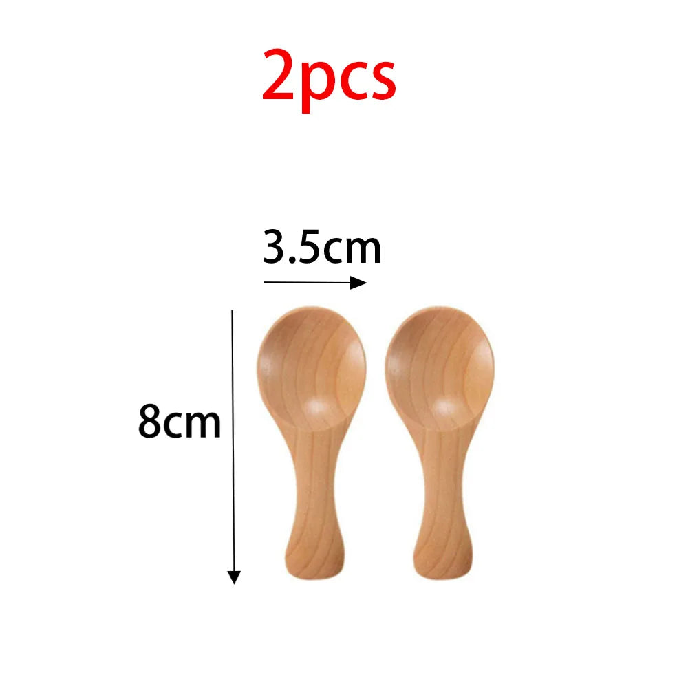 Wooden spoon 2/4pcs lot mini condiment honey sugar tea coffee ice cream scoop kid children round shape home kitchen