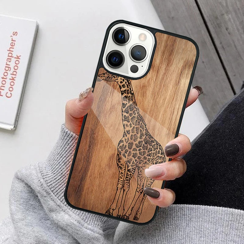 Bamboo wooden animals phone case for iphone 17 air 16 15 14 12 pro max plus magsafe magnetic wireless charging cover