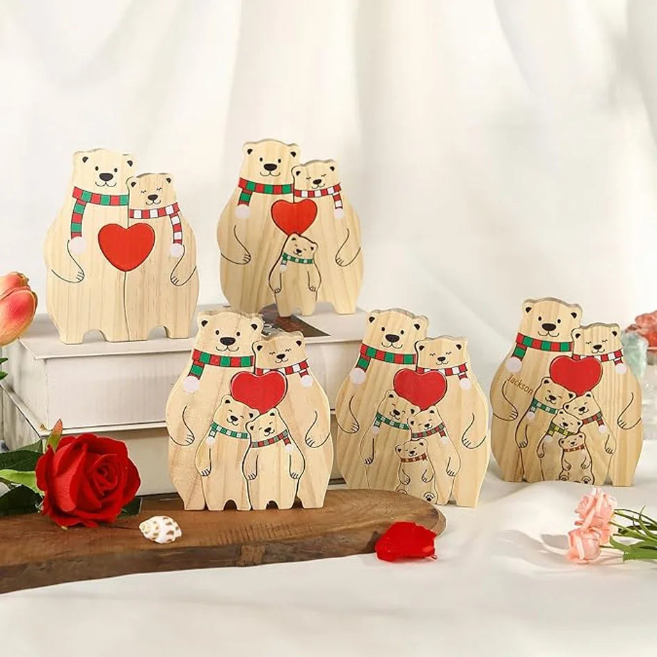 Name personalized custom mother’s birthday gift family names sculpture wood puzzle bear heart puzzles home decoration