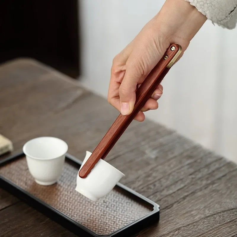Solid wood pure copper tea clip kung fu set ceremony utensils household cup metal tweezers wash pincers