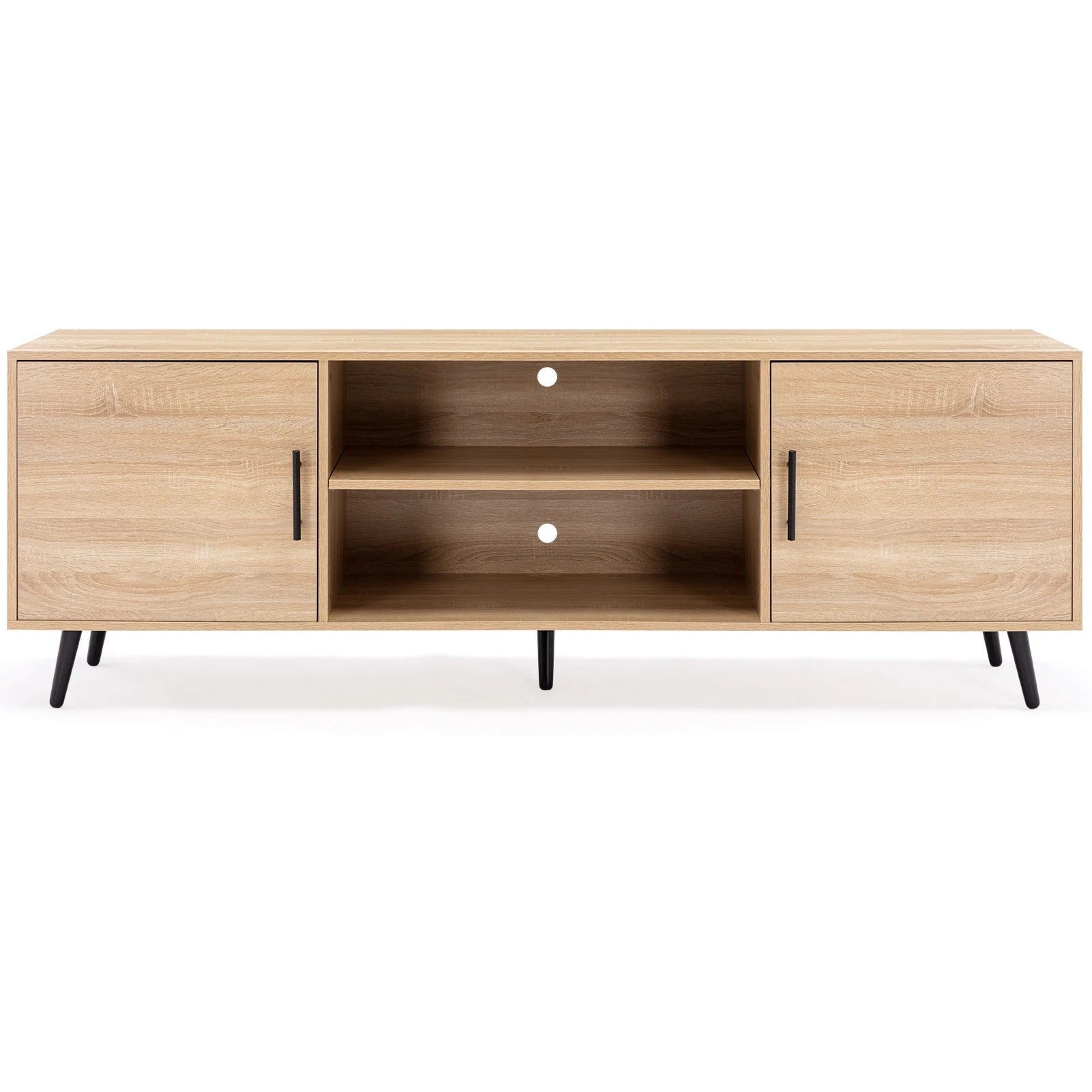 Modern tv stand wood cabinet with storage entertainment center console open shelf for living room media