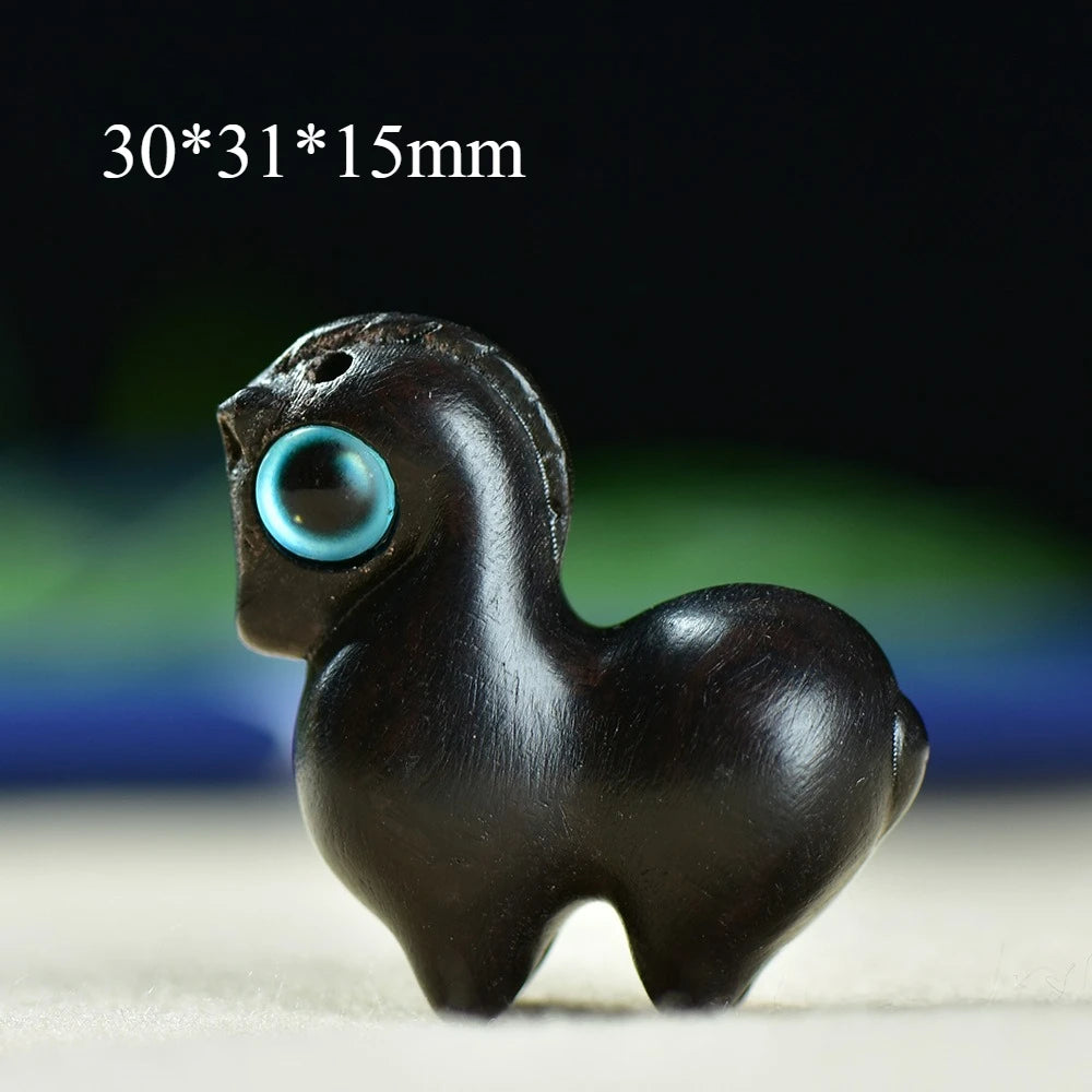 Natural wooden carving mini rainbow horse handcrafted miniatures ornaments diy figurine pendant keychain accessories