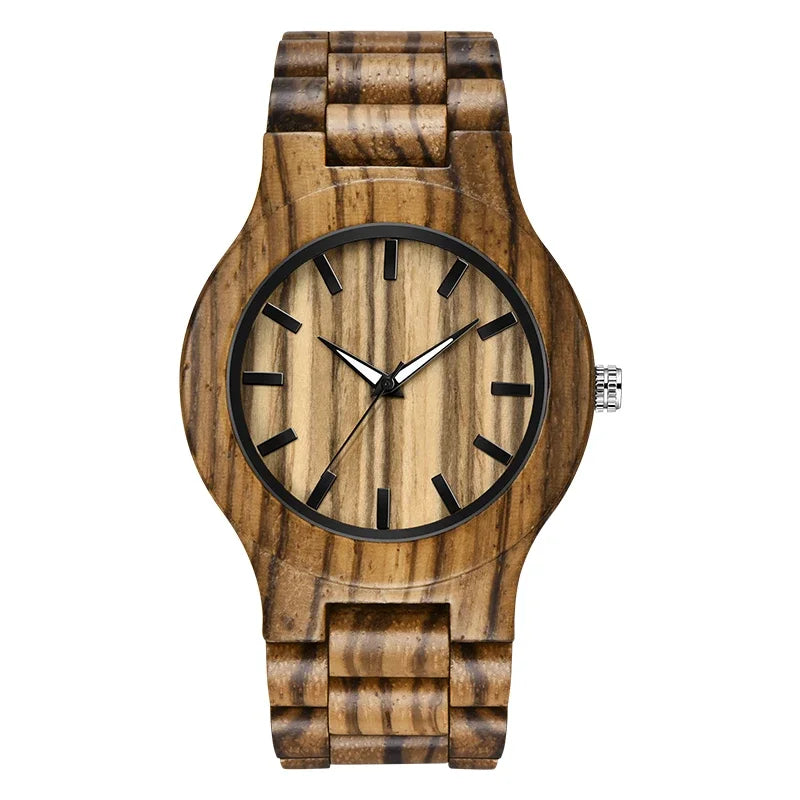 Luxury bamboo quartz watch for men natural wood case and strap analog display ideal gift - q1003