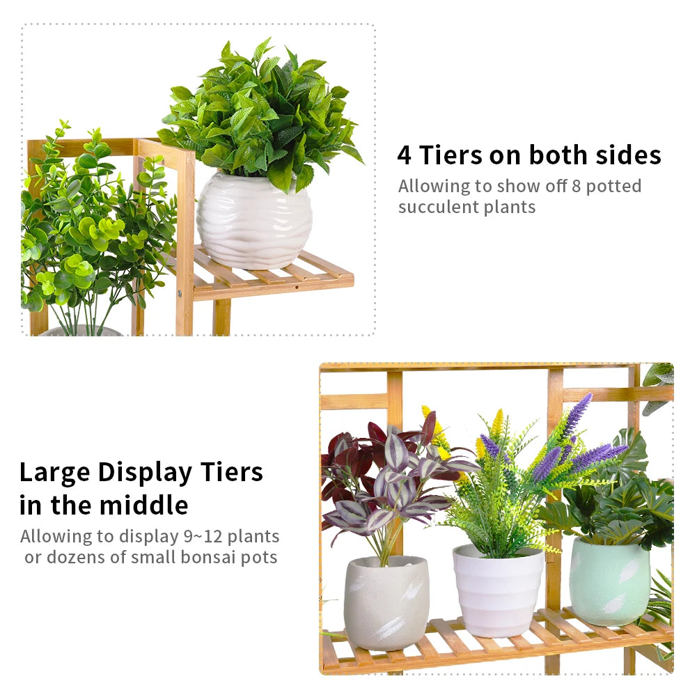 9 tier large bamboo plant stand corner shelf garden flower pot display shelving unit indoor outdoor