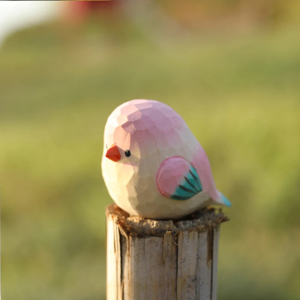 Handcrafted wood carving bird statue retro sparrow figurines small animal sculpture for living room bedroom christmas