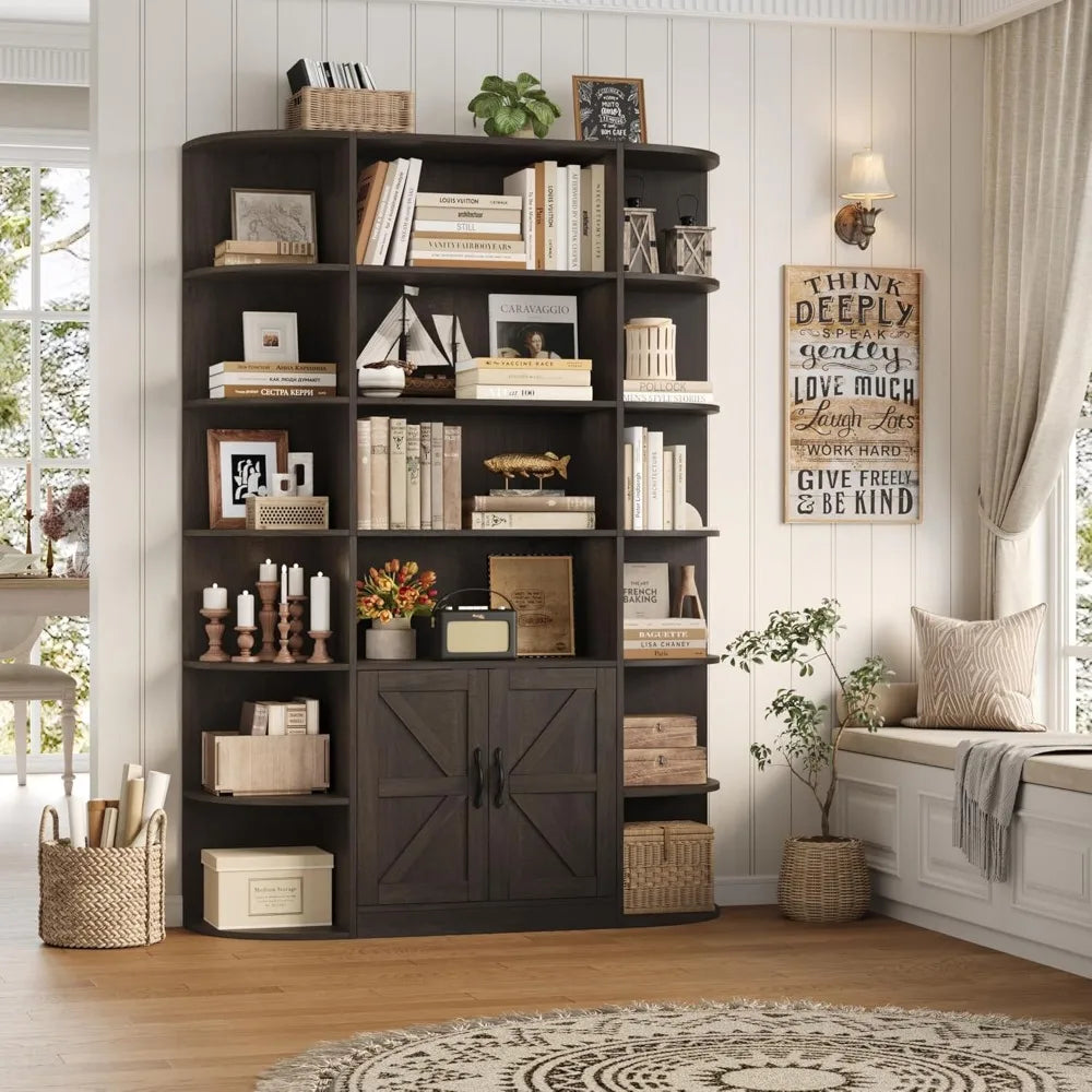 ’6-shelf 75-inch tall bookshelf with storage and 47-inch wide doored bookcase freestanding wooden display shelf’