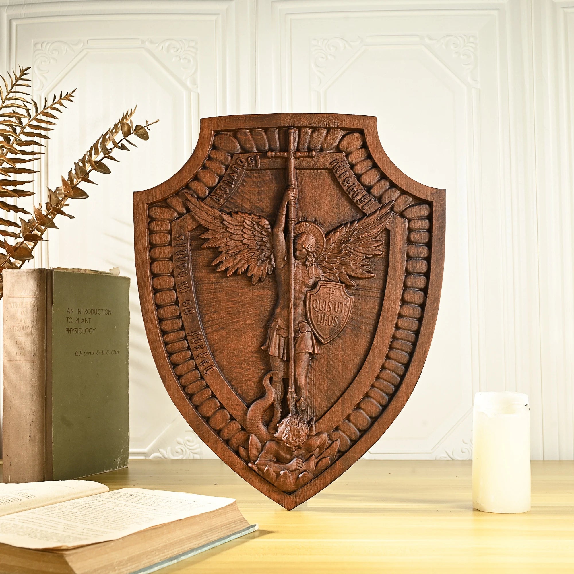 shield-of-saint-michaels-family-wall-hanging-religious-statue-wood-carving-home-decoration