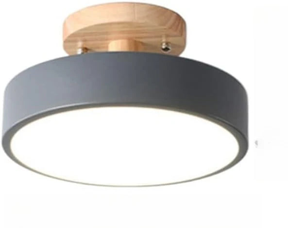 1pcs tri-color dimming ceiling light led flush mount lamp wrought acrylic lampshade round wood holder study - grey