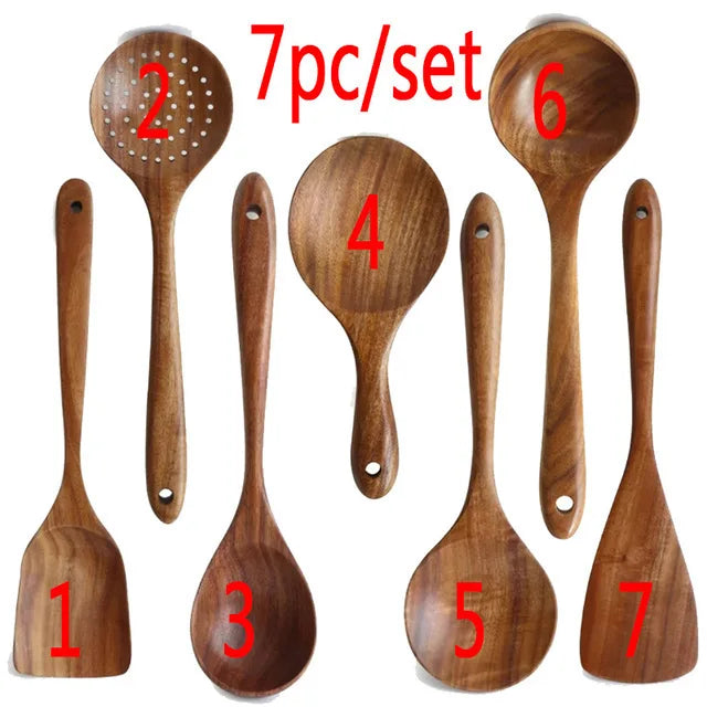 Kitchen sets wooden utensils cooking spoons soup gifts1-10pc - 7pcs