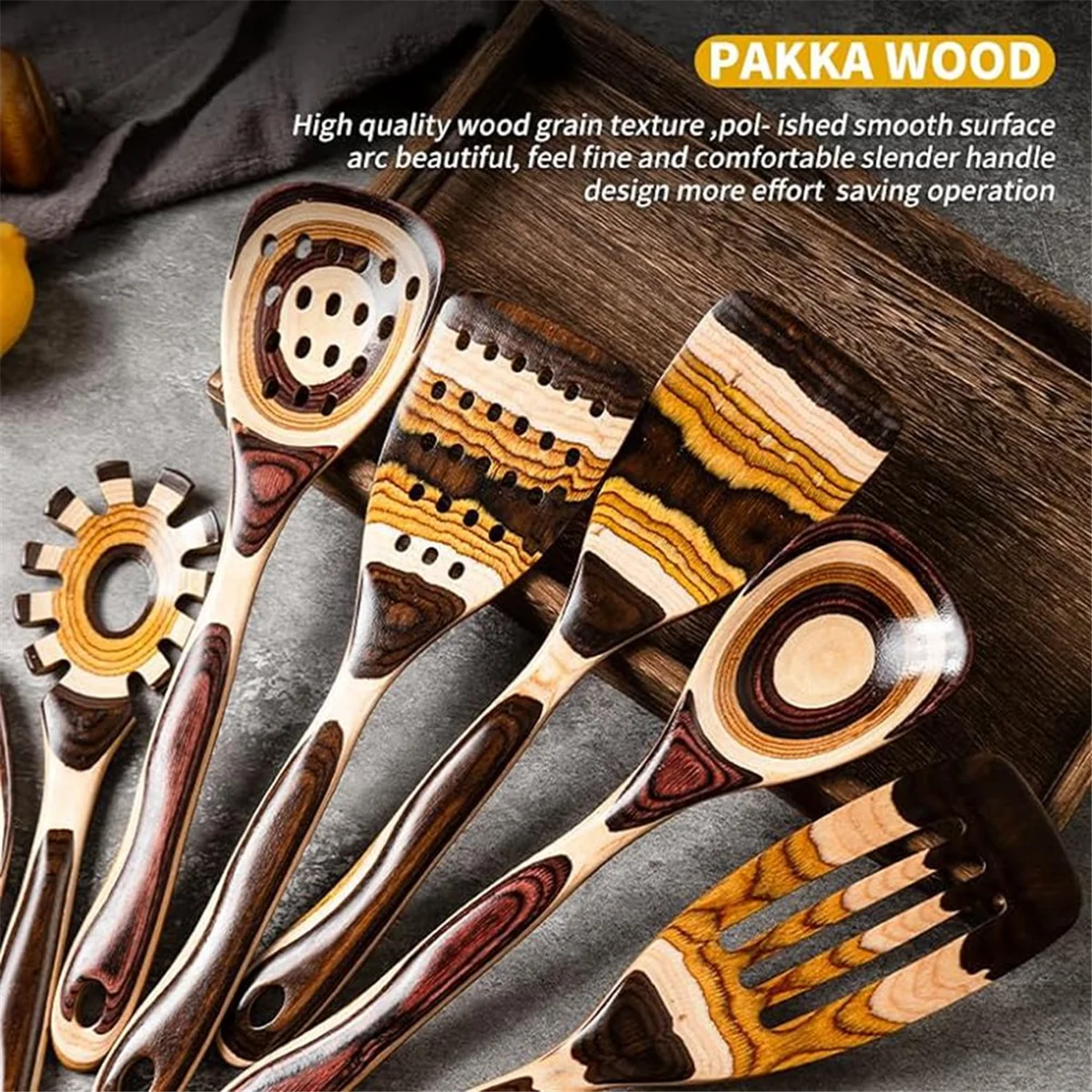 7pcs pakkawood utensils set- eco-friendly wooden spoon for cooking utensil