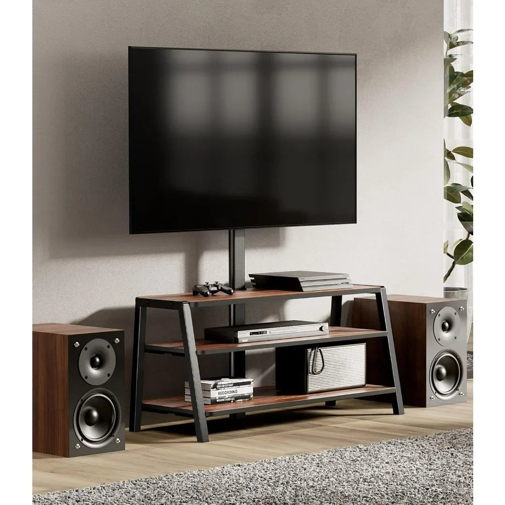 3-tier floor tv stand for 37-70 inch tvs entertainment center with storage-height adjustable console stands walnu