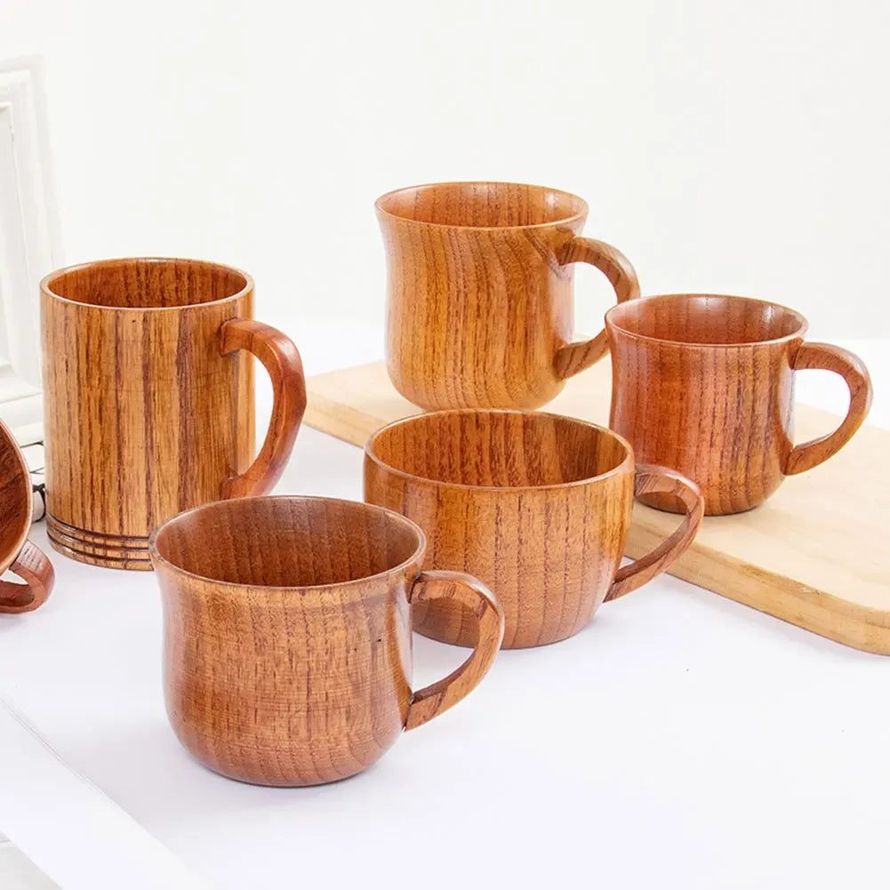 Jujube wooden handmade water coffee mug cup tea beer juice milk mugs drink cups with handle retro gift