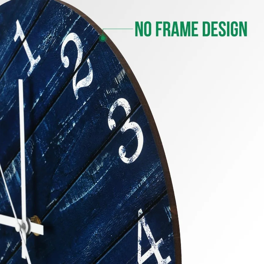 Wall clock 12 inch imitation wood silent nonticking indoor round blue decor rtic minimalist battery operated c - united