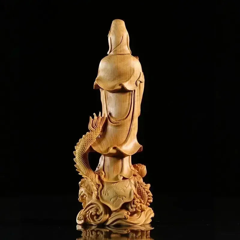 1 pc solid wood carving dragon guanyin desktop decoration living room bookcase crafts daily gift giving pray