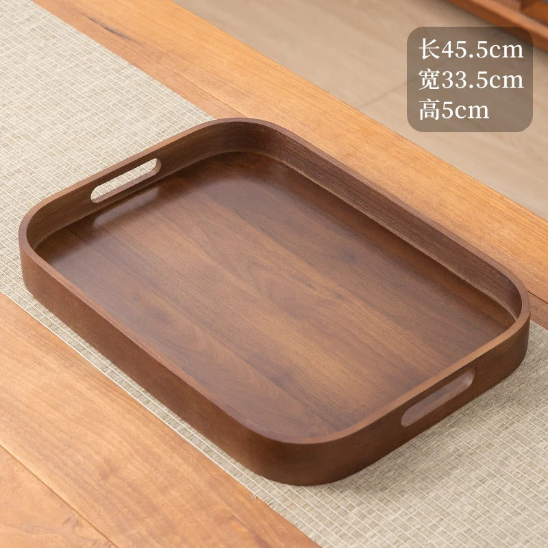 Large size rectangular bamboo wood tea tray display plate walnut color set cup storage handle home use japanese sle