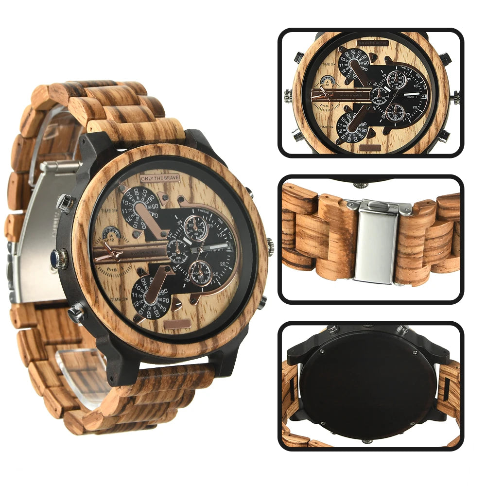 Large dial wooden wristwatches mens watch with free shipping montre en bois fashion business dieesl wood wrist watches