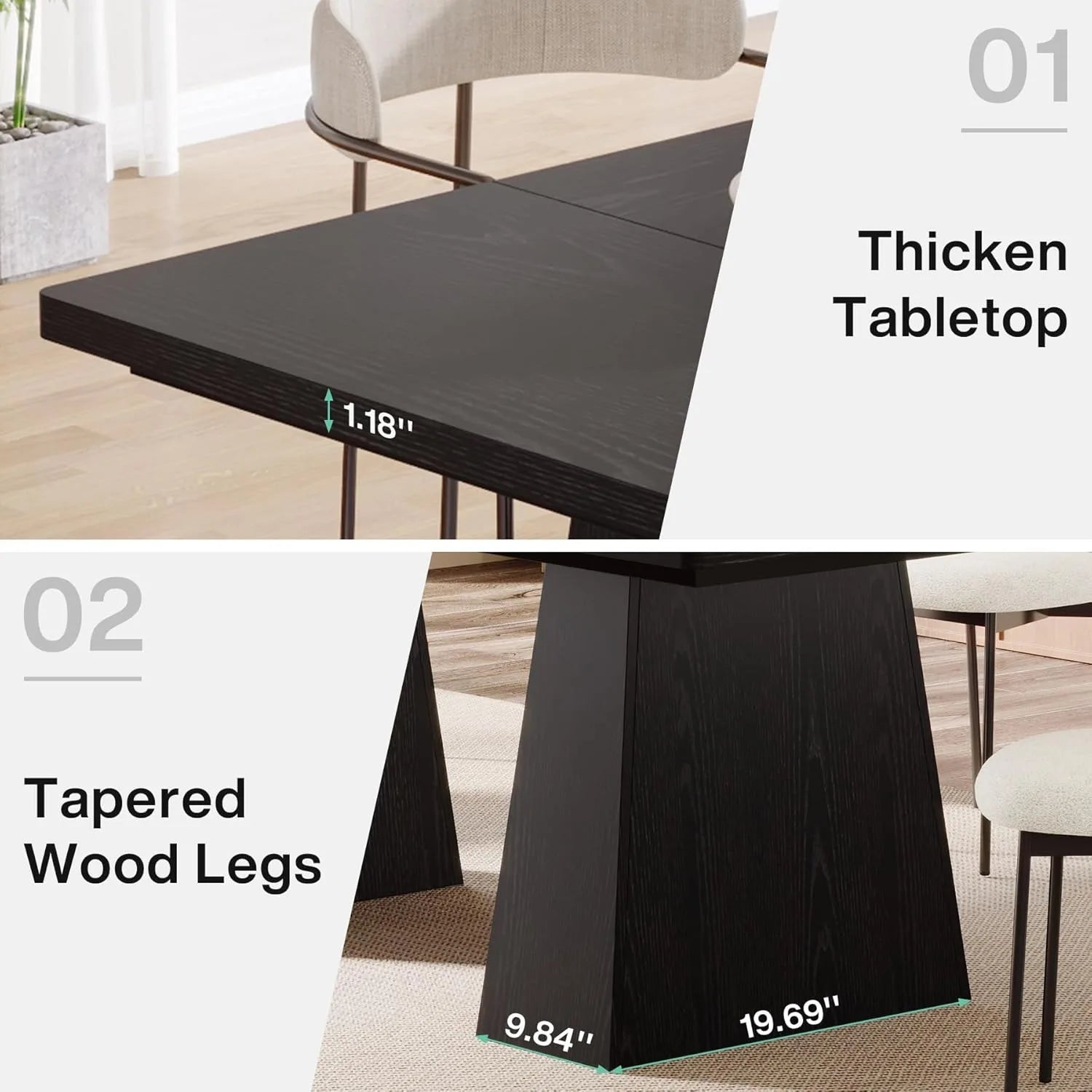 Little tree black dining table for 4-6 modern kitchen with tapered wood legs and tabletop living room - 02 / united