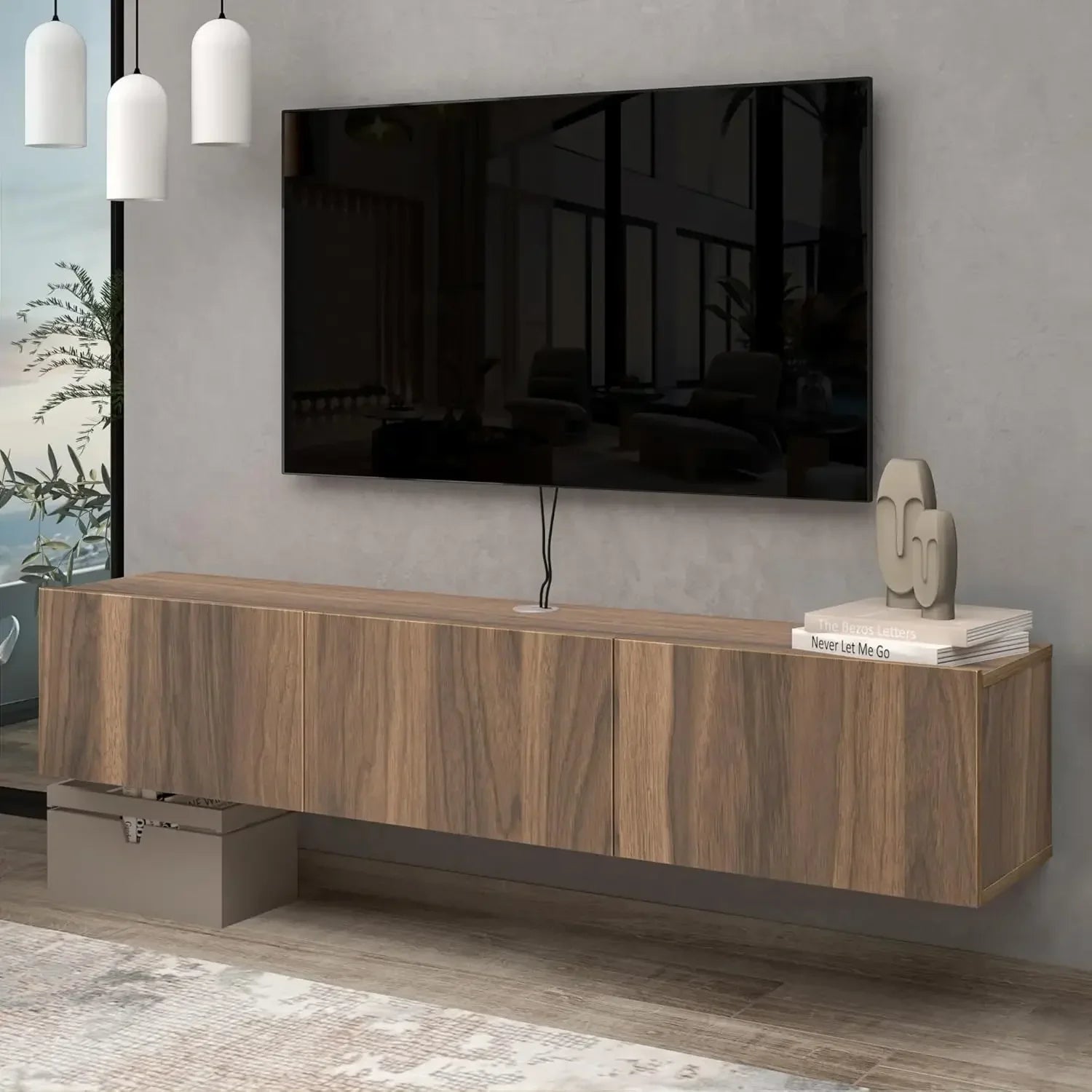 Floating tv stand up to 75 inch wall mounted entertainment center - walnut / united states