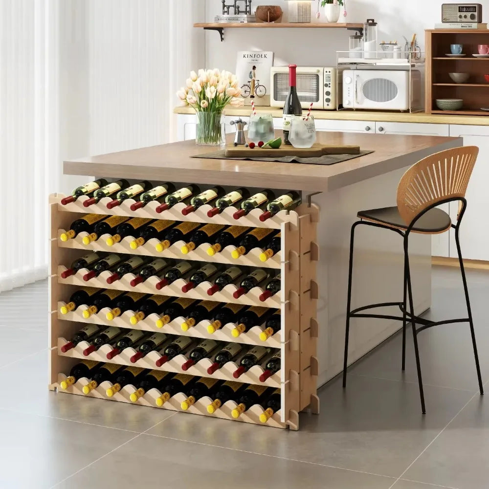 6-tier wine rack 54 bottle stackable storage shelves freestanding wood display - united states / natural wood