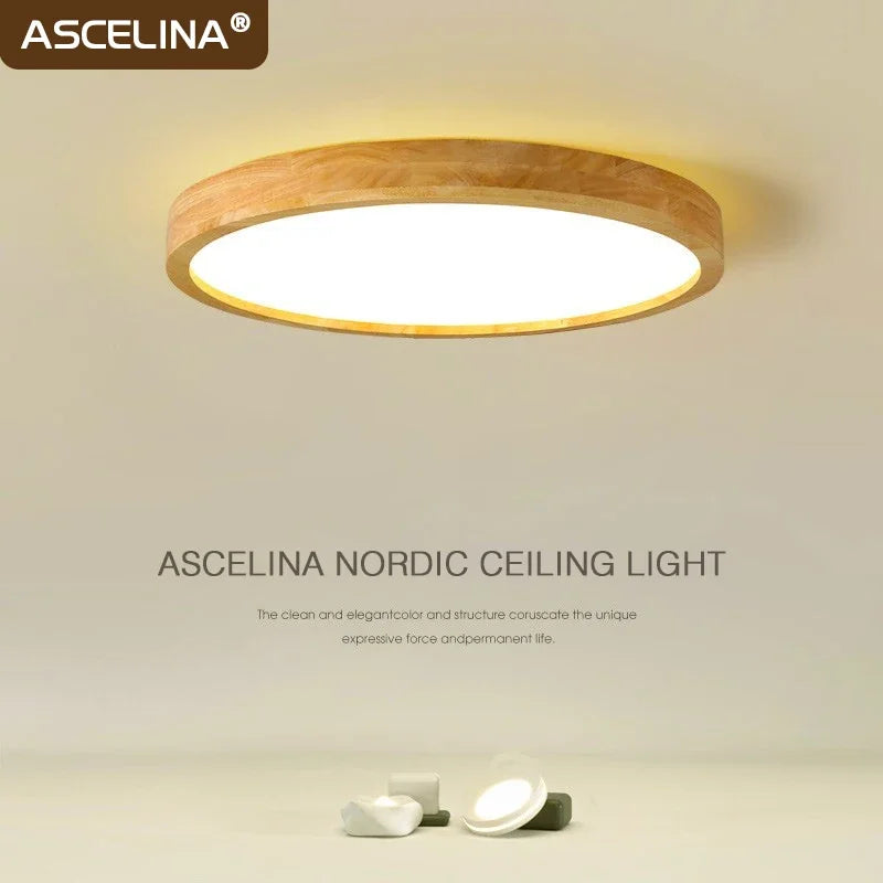 Wooden ceiling light nordic led round ultrathin lamps for bedroom living room office minimalist home decoration lighting