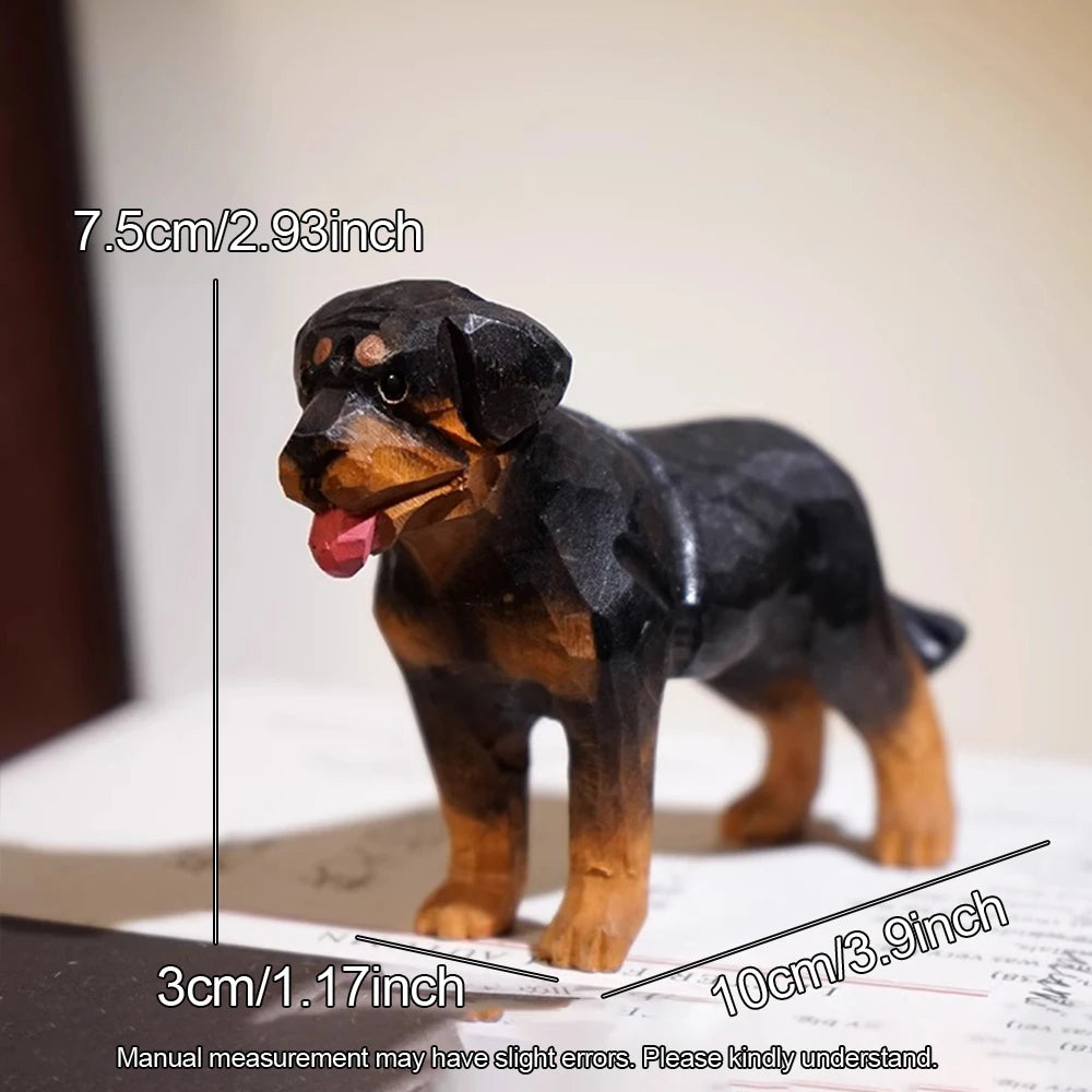 Handcrafted wood carving dog statue rottweiler figurines dog sculpture for room christmas gift handsome realistic