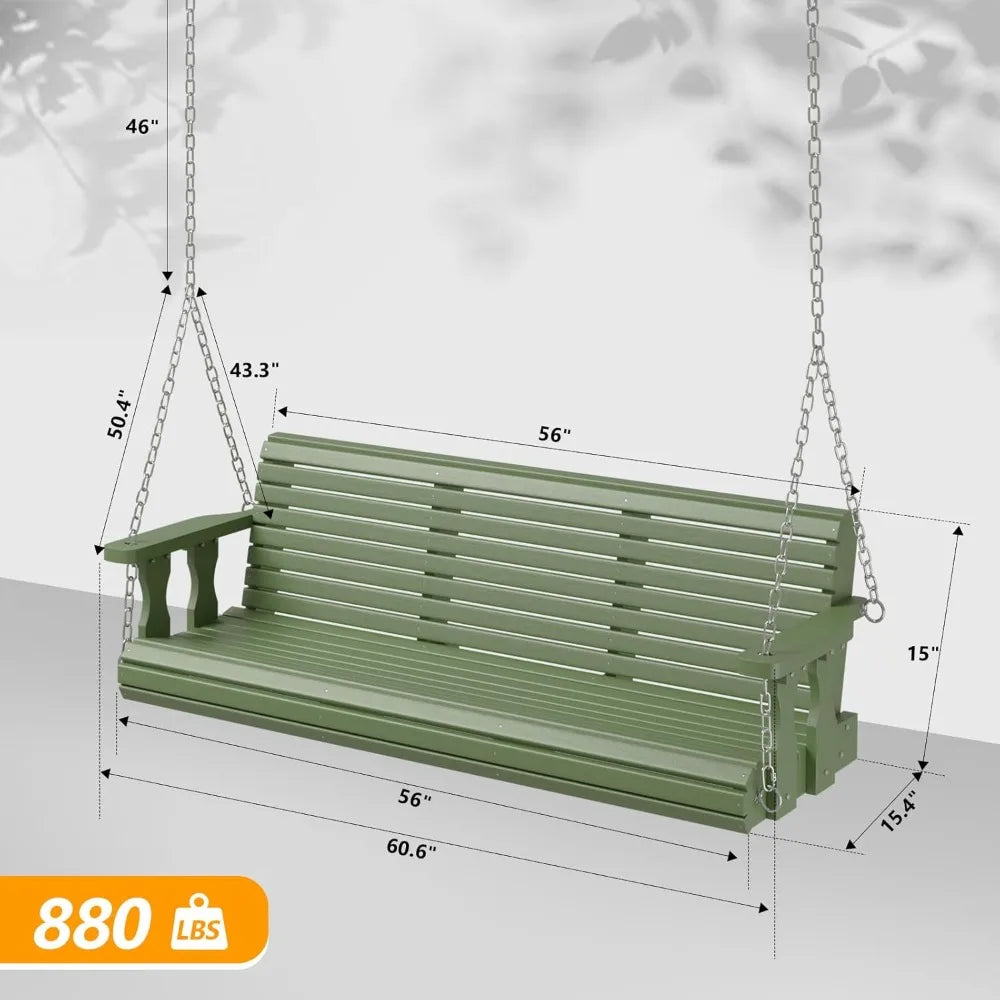 Heavy-duty wooden porch swing bench for outdoor courtyard and garden 880lbs capacity with hanging chains - united