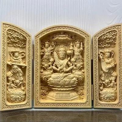Solid wood carving three open buddha statue collapsible sculpture living room and bedroom decoration modern art - 29