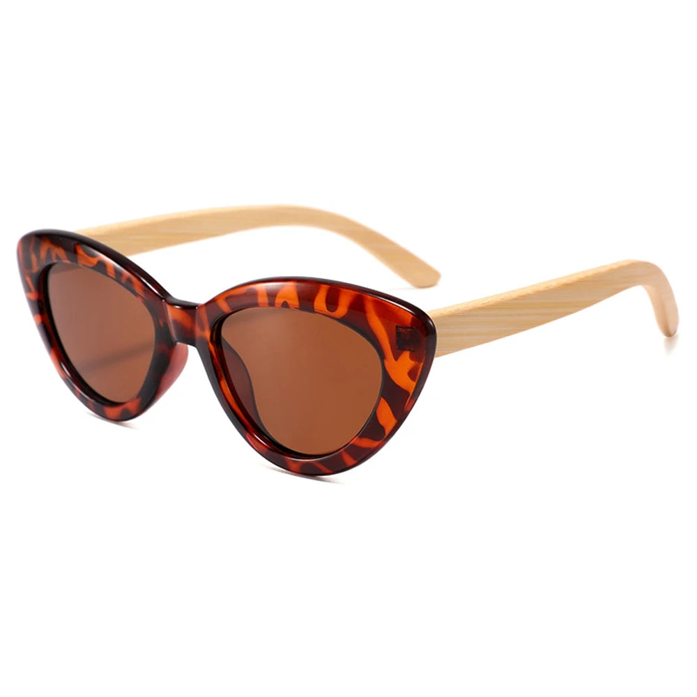 Shinycoco luxury brand cat eye sunglasses wooden legs retro uv protection bamboo wood polarized - whole tea leaves