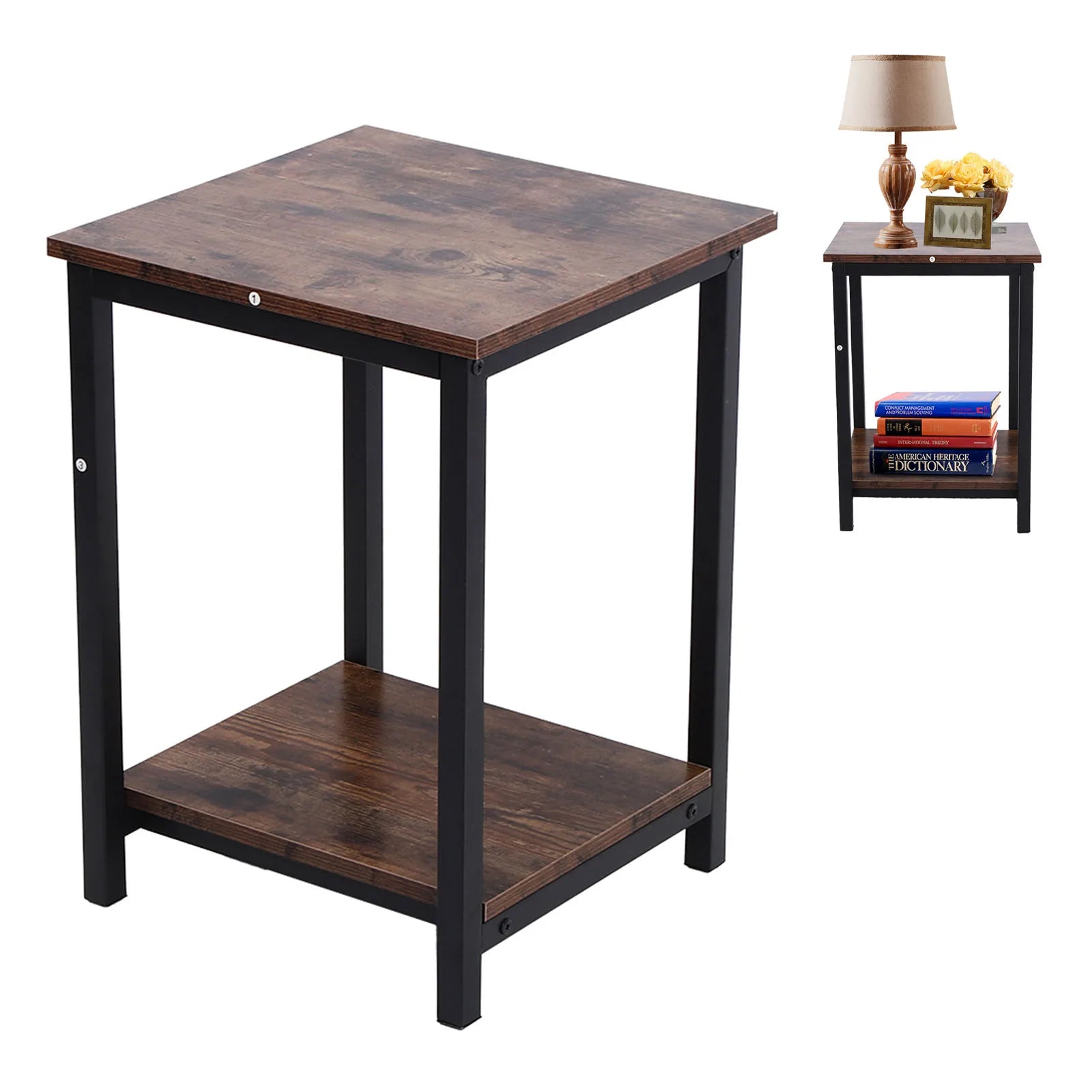 Simple double layer storage cabinet side industrial coffee end table for living room bedroom rustic household supplies