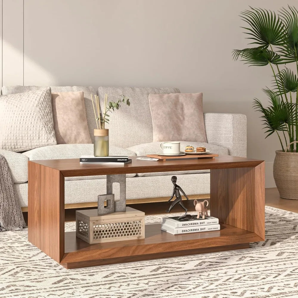Coffee table with storage mid century modern rectangle cocktail tea farmhouse wood for living room home o - united