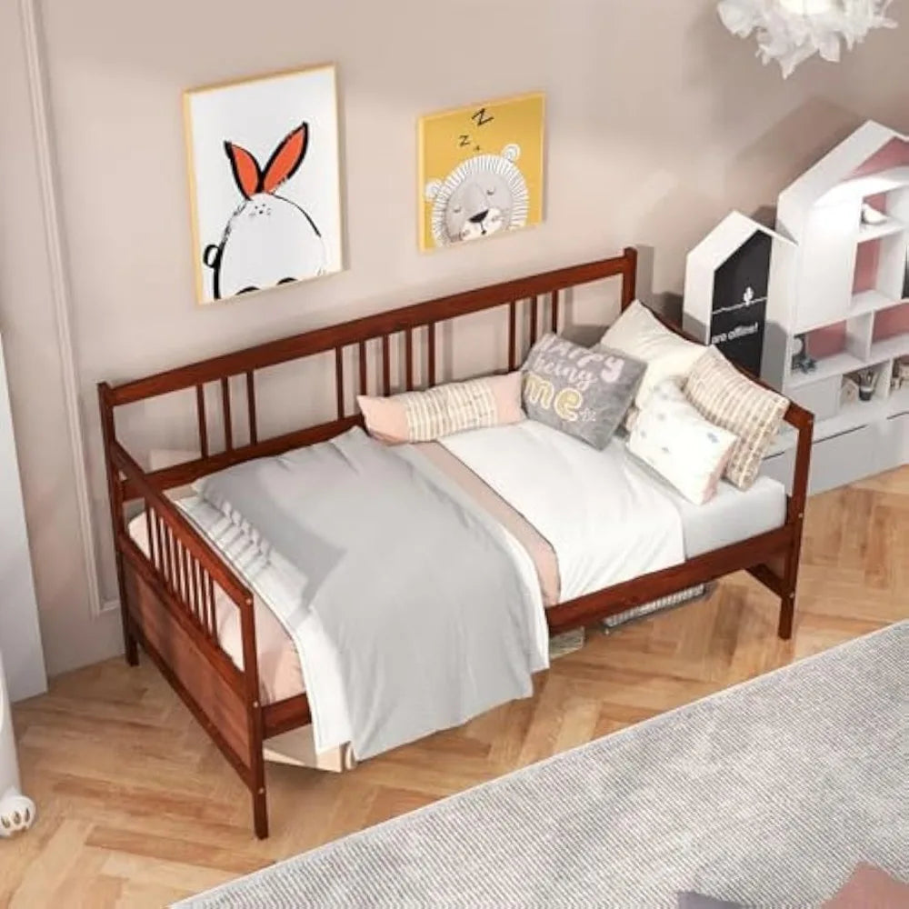 Homgx twin wooden daybed frame sofa bed w/solid wood slats support & rails dual-use heavy duty modern platform for l