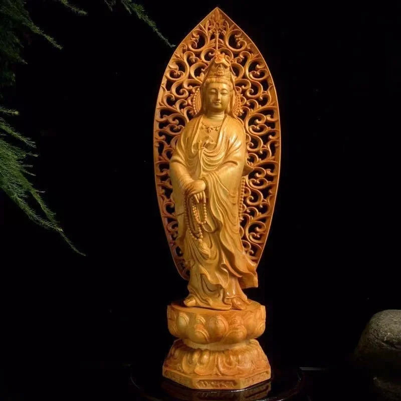 Wooden figure buddha guanyin bodhisattva feng shui statue chinese statues home room office decoration accessories - 1