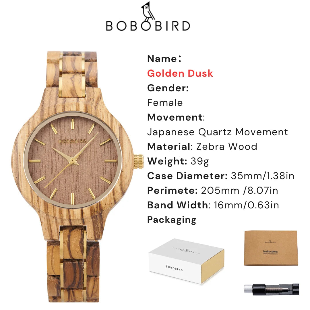 Bobo bird women’s wooden watch zebrawood walnut red sandalwood minimalist design handmade gift with box dropshipping
